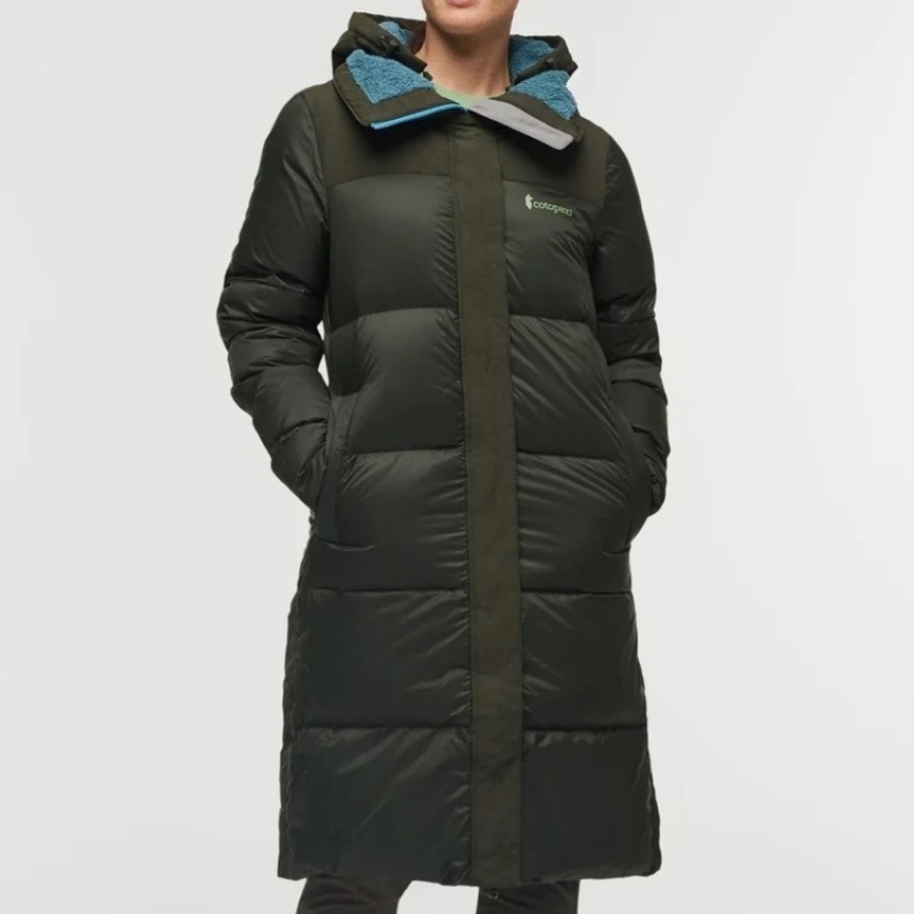 Cotopaxi Solazo Down Parka Womens Green Long Puffer Jacket Hooded Coat